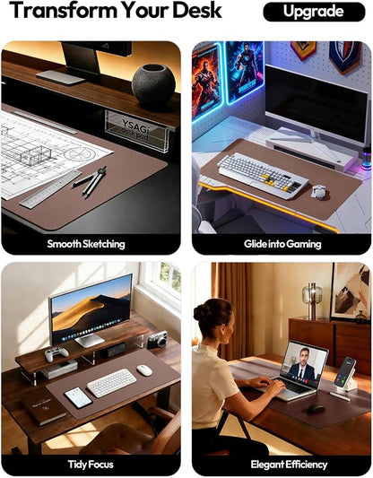 YSAGi Leather Desk Protector, Office Mat, Large Mouse Mat, Non-Slip PU Leather Blotter, Laptop Desk, Waterproof Writing Pad for Office and Home (Chocolate, 35.4" x 17")