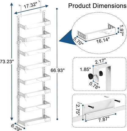 BUKFEN 8-Tier Over the Door Pantry Organizer, 2-in-1 Door Hanging or Wall Mounted Spice Rack, Heavy Duty Metal Storage Shelves with Adjustable Baskets for Kitchen Bathroom Closet