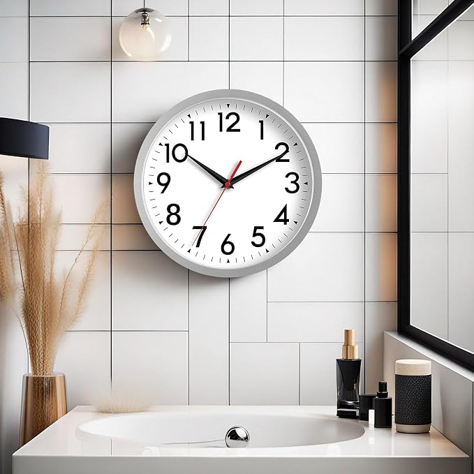 DAXSMY Wall Clock Small Analog 8 Inch Silent Non Ticking Battery Operated Modern Simple Decorative for Kitchen Office Bedroom Bathroom Living Room(Silver)