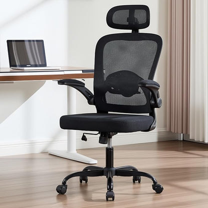 Ergonomic Office Chair with 3D Adjustable Lumbar Support, Mesh High Back, 75° Rotating Headrest, Rocking Function, 300lbs Capacity, Black/White (Black)