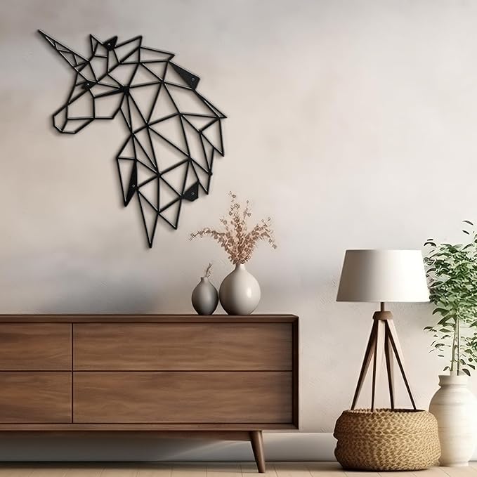 SIGNLEADER Metal Wall Art Decor Sad Unicorn Modern Abstract Wall Sculpture Hangings Home Decoration for Living Room, Bedroom, Bathroom, Kitchen, Outdoor - 18" Black