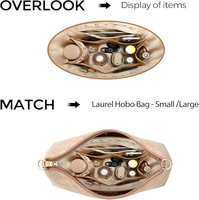 GIVLEFLY Purse Organizer Insert Fit for Laurel Small Size Tote Bag Organizer Insert with Cup Holder, Light Weight Purse Liner with Built-In Zipper Pocket (Beige Lining,Medium)