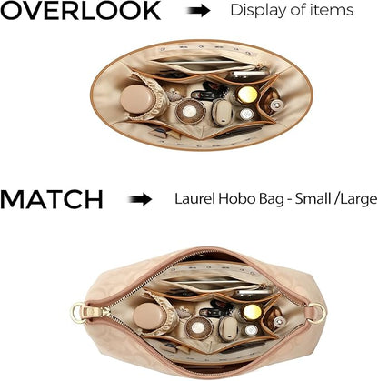 GIVLEFLY Purse Organizer Insert Fit for Laurel Small Size Tote Bag Organizer Insert with Cup Holder, Light Weight Purse Liner with Built-In Zipper Pocket (Beige Lining,Medium)