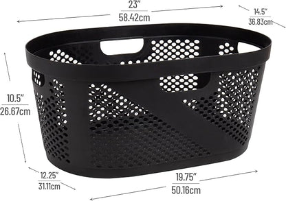 Mind Reader 40L Ventilated Laundry Baskets, Lightweight Clothes Hamper with Cutout Handles for Bathrooms and Closets, Plastic, Set of 2, Black
