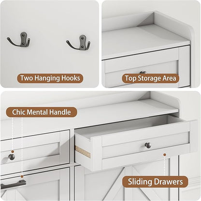 Shoe Cabinet with 4 Flip Drawers & 2 Top Drawers, 43" Tall Freestanding Shoe Storage Organizer for Entryway, Wooden Narrow Hidden Slim Shoe Rack for Front Door Entrance, Hallway, Living Room, White