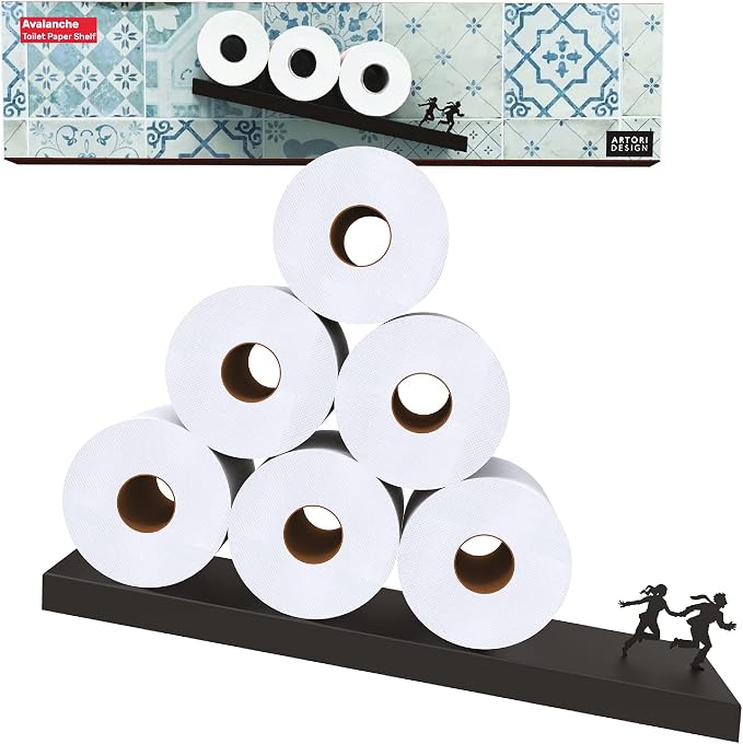 Artori Floating Toilet Paper Shelf Storage - Bathroom Wall Decorations, Tilted Wall Toilet Paper Holder, Mounted Toilet Decor Organizer for Tissue Rolls, Wipes, Towels, & More - Avalanche Black