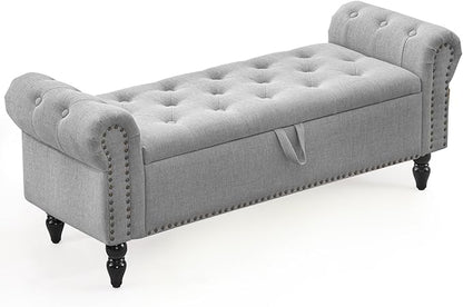 Furnimart Storage Ottoman Bench for Queen Size Bed, Faux Linen Upholstered Storage Bench Accent Bench with Rolled Arms for Bedroom,Living Room, Entryway, 2.5Cubic Feet
