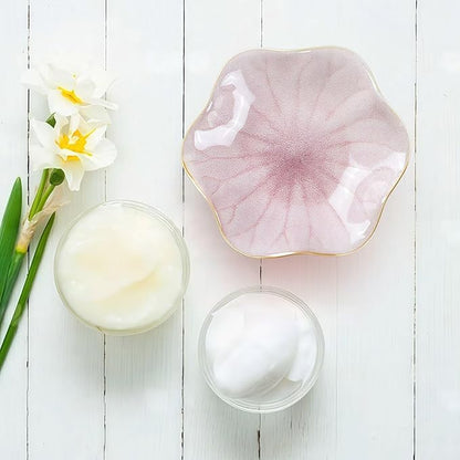 2Pcs Ceramic Jewelry Dish - Lotus Leaf Shape, for Ring Holder Necklace Small Key, Suitable for Mother Friend Sister, Gifts for Women, Cute Plate Trinket Tray, Home Decor (Crystal Green & Pink)
