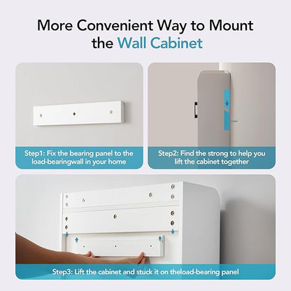 Bathroom Wall Cabinet with Door, Over The Toilet Wood Hanging Medicine Cabinets with DIY Lighting for Laundry Room Kitchen Storage