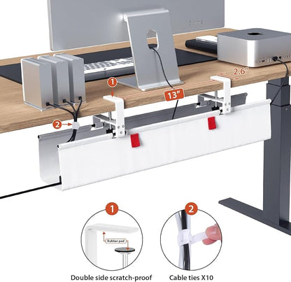 Univivi No Drill Under Desk Cable Management Tray, 28" Cord Organizer for Table, Clamp/Screw Mount Desk Cable Management, Premium Fabric Cable Management Tray for Office, Home