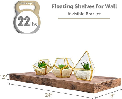 Sorbus Floating Shelves for Wall - 24" Bathroom Shelves, Wall Decor for Bedroom, Kitchen, Living Room, Home Decor & Book Storage - Mounted Floating Shelf with Invisible Brackets (Mahogany, 2 Pack)