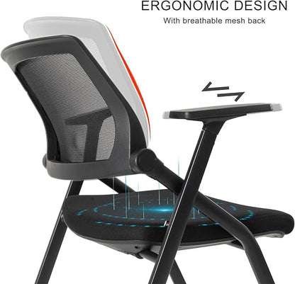 12 Pack Executive Office Chairs with Caster Adjustable Armrest Ergonomic Mid-Back Breathable Mesh Foldable Conference Reception Chair Set for Home School Waiting Room