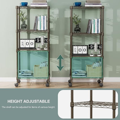 M MZG 1000 lbs 4-Shelf Adjustable Heavy Duty Steel Wire Rack, Adjustable Storage Shelving Unit with Wheel for Kitchen, Garage, Laundry Brown 11.8" D x 17.7" W x 40.8" H