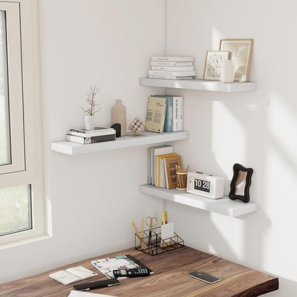 Fun Memories Floating Shelves - 2 Pack 30 Inch Long Rustic Wooden Wall Shelves - 8 Inch Deep Wall Mounted Storage Shelf with Invisible Heavy-Duty Brackets for Books, Bathroom, Kitchen - White