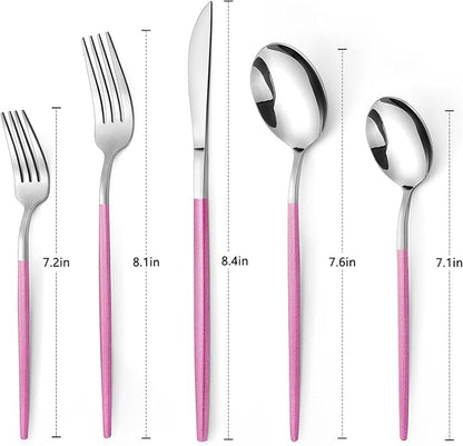VANVRO Mirror Silver Rosy Silverware Set, 20-Piece Stainless Steel Flatware Set, Satin Finish tableware Cutlery Set, Service for 4, Home and Restaurant, Dishwasher Safe