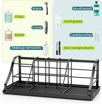 Toothbrush Holders Set with 2 Pack Qtip Holder Dispenser, Kids Electric Toothbrush and Toothpaste Holder, 7 Slots Tooth Brushing Holder for Bathroom Sink Countertop Organizer and Storage Accessories