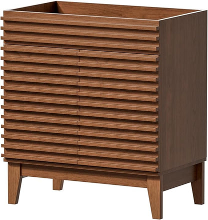 APRILSOUL 30" Bathroom Vanity, Mid-Century Bathroom Vanity Cabinet with 2 Soft Closing Doors, Freestanding Bathroom Cabinet, Particleboard Frame with Wood Grain Laminate, Walnut (Sink Not Included)