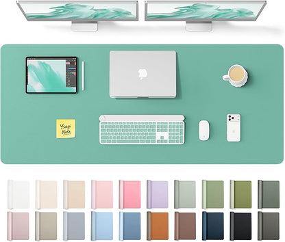YSAGi Leather Desk Pad Protector, Office Desk Mat, Large Mouse Pad, Non-Slip PU Leather Desk Blotter, Laptop Desk Pad, Waterproof Desk Writing Pad for Office and Home (Green-Blue,55" x 17.2")