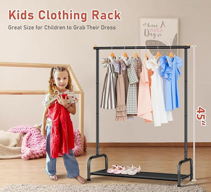 SLEEPING LAMB Kids Clothing Rack, Small Baby Clothes Rack with Bottom Storage Shelf, Toddler Clothes Hanger Rack with Bottom Storage Clothing Racks for hanging Clothes, Black