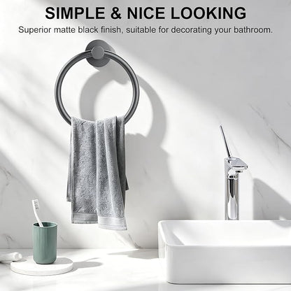 SetSail Towel Holder for Bathroom Wall Mounted Screw-in Towel Ring Stainless Steel Hand Towel Holder Heavy Duty Towel Hanger for Bathrooms, Grey