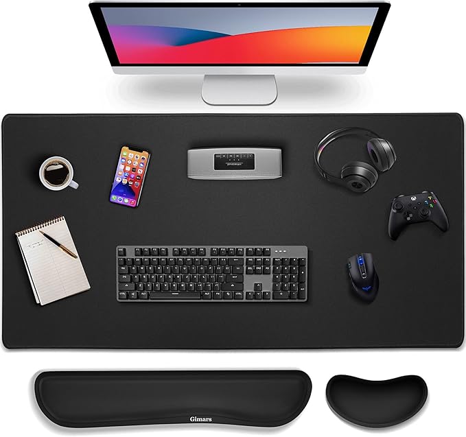 Gimars 4 in 1 Mouse Pad and Keyboard Wrist Rest Set, Large Mouse Pad with Memory Foam Wrist Support Pad for Desk with Coaster, Easy Typing Pain Relief, Gaming Office Home, 31.5x12 inch, Black