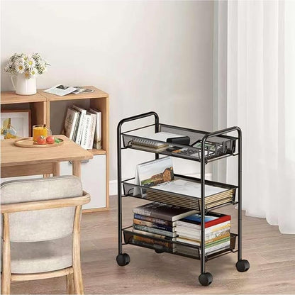 3 Tier Rolling Cart for Bathroom - Lightweight Metal Wire Storage Organizer with Wheels, Holds Toiletries & Cosmetics, Tool-Free Assembly, Black