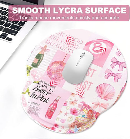 Ergonomic Mouse Pad with Wrist Rest and Keyboard Wrist Rest, Mousepad and Wrist Rest for Computer Keyboard, Pain Relief, Non-Slip Rubber Base, Mouse Pad with Wrist Support for Gaming, Pink Collage