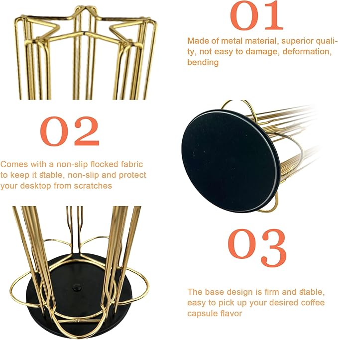 Coffee Pod Holder Carousel Organizer for Nespresso - 35 Capsule Coffee Pod Holder with 360° Rotation, Space-Saving Design for Kitchen Countertops (Gold)