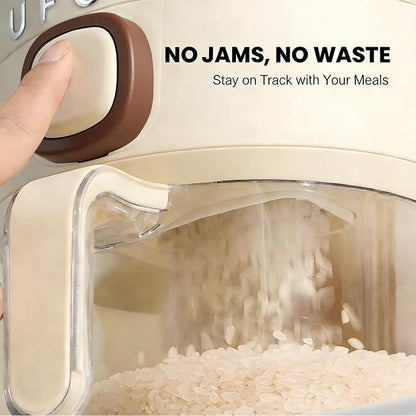 UFORU Rice Dispenser, Rice Storage Container with Measuring Cup for Kitchen Pantry Household, Cereal Dry Food Storage Containers Airtight, Sealed Moisture Proof (Brown 11 Lbs)