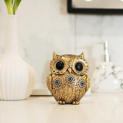 TOHLUCS Owl Statue Home Decor Accents with Evil Eye.Gold Decor for Bookshelf, Bedroom, Living Room, Office, Table and Shelf.Vintage Owl Figurines Gifts for Birds Lover.Cute Small Animal Sculptures.