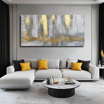 XIANSHOU Gold Wall Decor Hand Drawn Paintings Abstract Canvas Wall Art Large Pictures Grey Poster Arts 29"x58"