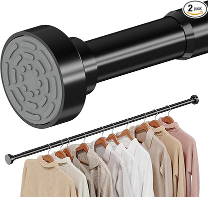 Supforce 2 Pack No Drilling Closet Rods for Hanging Clothes, Non Slip Tension Rod with Heavy Duty Clothes Hanging Rod, 17-54 Inches Adjustable Spring Closet Rod for Closet Wardrobe Bathroom RV, Black