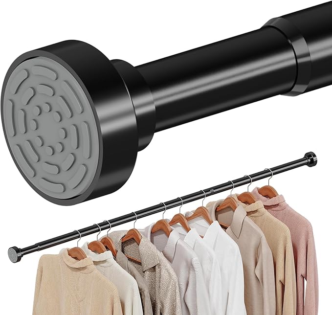 Supforce No Drilling Closet Rods for Hanging Clothes, Non Slip Tension Rod with Heavy Duty Clothes Hanging Rod, 17-99 Inches Adjustable Spring Closet Rod for Closet Wardrobe Bathroom Laundry RV, Black