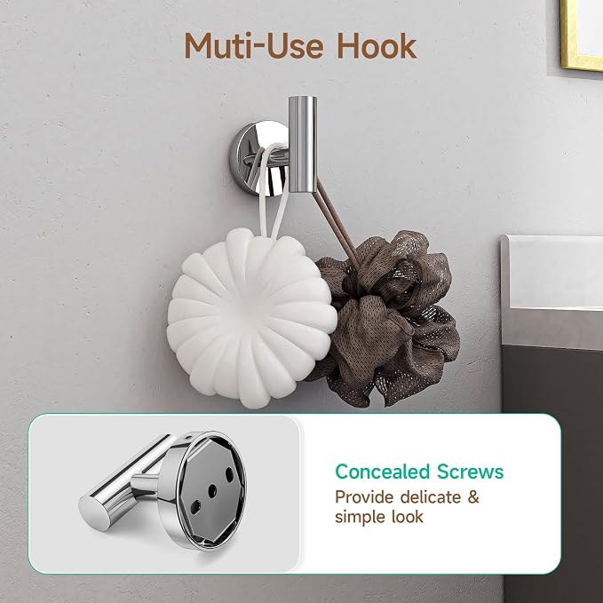 USHOWER Polished Chrome Bathroom Accessories Set, 24-Inch Towel Bar Set Wall Mounted, Durable SUS304 Stainless Steel Bathroom Hardware Set, 4-Piece