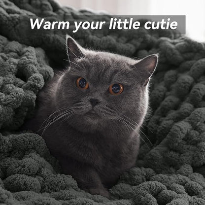 Negwoo Chunky Knit Throw Blanket, 80''*90'' Knitted Throw Chenille Yarn for Bed Couch, Handmade Dark Grey Crochet Big Thick Blanket, Machine Washable Cute Comfy Blanket for Home Decor