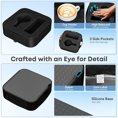 Couch Cup Holder Pillow, Couch Caddy for Drink, Snack, Phone, Remote, Game Controller, Removable and Washable Cup Cozy Pillow, Small Sofa Cup Holder Tray for Bed, Car, Desk, Sofa, Black