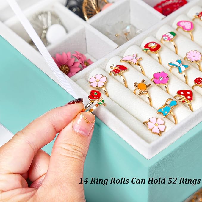 QBestry Earrings Jewelry Box for Girls, 5 Layers Jewelry Organizer with Earring Holder Organizer for Girls Earring Organizer Jewelry Boxes for Women Earrings and Necklaces Jewelry Box Organizer Teal