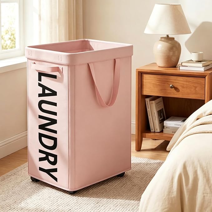 Optish 140L Laundry Hamper with Wheels, Rolling Laundry Basket with Removable Mesh Bag, Extra Large Clothes Hamper on Wheel for Bedroom, Bathroom, Dorm Room Essentials, Pink