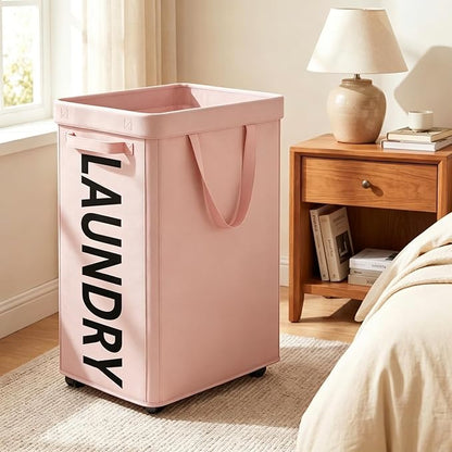 Optish 140L Laundry Hamper with Wheels, Rolling Laundry Basket with Removable Mesh Bag, Extra Large Clothes Hamper on Wheel for Bedroom, Bathroom, Dorm Room Essentials, Pink