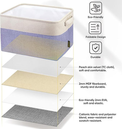 BALEINE 3 Pack Fabric Storage Bins for Shelves, Linen Storage Baskets for Organizing, Decorative Closet Bins for Clothes, Home (Lavender, 12"x8"x8")