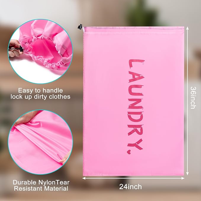 4 Pack XL Travel Laundry Bag, Machine Washable Dirty Clothes Organizer with Drawstring,Large Enough to Hold 4 Loads of Laundry, Easy Fit a Laundry Hamper or Basket Travel Essentials 24" x 36"