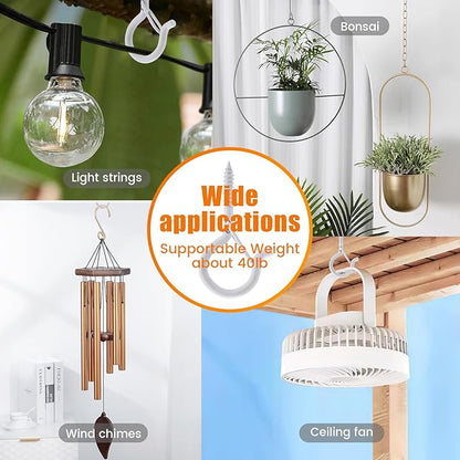 Screw Hooks for Outdoor String Lights, Eye Hooks Q-Hanger Plants Christmas Rope Light Clips, Wind Chimes Decoration Hanging Safety Buckle Design, Include Wing Nut Driver (30)