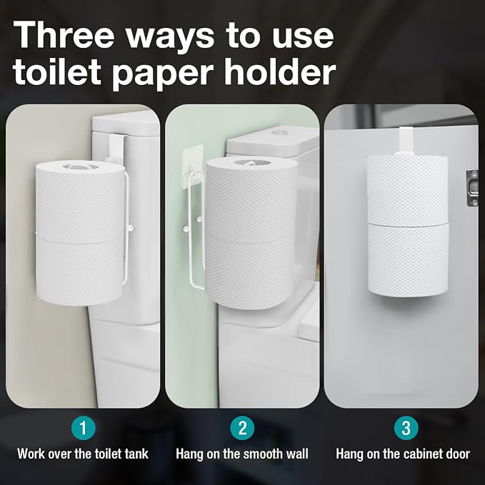 Conworld Toilet Paper Storage for 2 Roll Tissue, Over The Tank Toilet Paper Holder, Stainless Steel Rustproof Toilet Paper Holder Wall Mount, for Rv, Bathroom Storage and Organization, White, 1 Pack