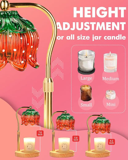 Funistree Flower Candle Warmer Lamp with Timer, Dimmable Candle Lamp Warmer, Christmas Birthday Gifts for Women Mom Her, Housewarming Home Decor, Lotus Wax Warmer for Yankee Candles - Strawb Flower