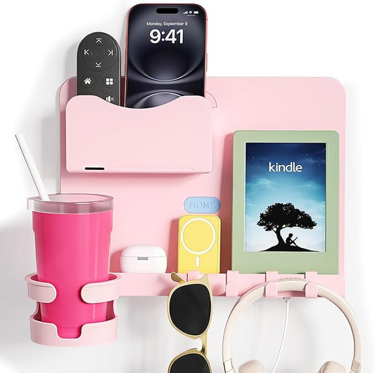Floating Shelves for Bedside Shelf Accessories Organizer, Wall Mount Self Stick On, Cute Room Decor Aesthetic, Girls Room Decor, Cool Stuff for Bedroom Storage and Organization (Pink)
