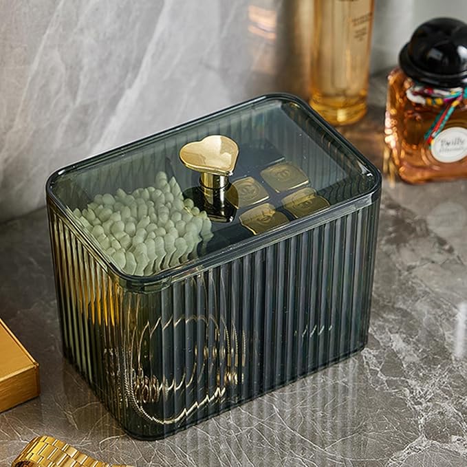 Qtips Holder Bathroom Container,3-Section Cotton Ball/Swabs Dispenser,3 Grids Apothecary Jar Organizer, Cosmetics Storage for Vanity