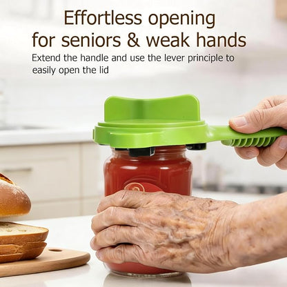 4-in-1 Jar Opener, Adjustable Jar Opener for Seniors, Kitchen Tool Designed Specifically for Seniors and Those with Limited Physical Strength, Suitable For Beer, Salad Dressing, Jar (Green)