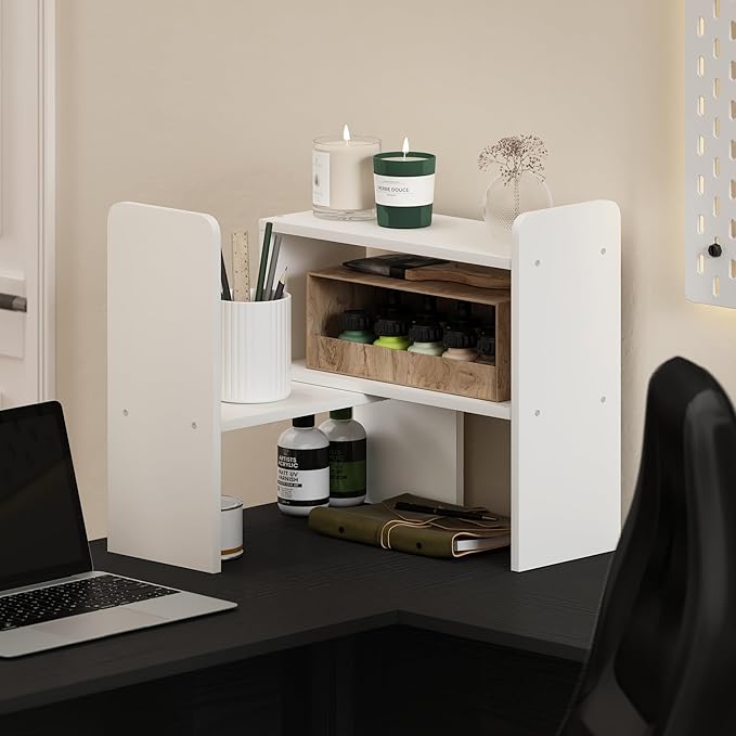 Furinno Classic Desk Organizers and Accessories, Office Organization, Desk Top Book Shelf, for Office Supplies, Office Desk Accessories, Plain White