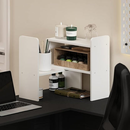 Furinno Classic Desk Organizers and Accessories, Office Organization, Desk Top Book Shelf, for Office Supplies, Office Desk Accessories, Plain White