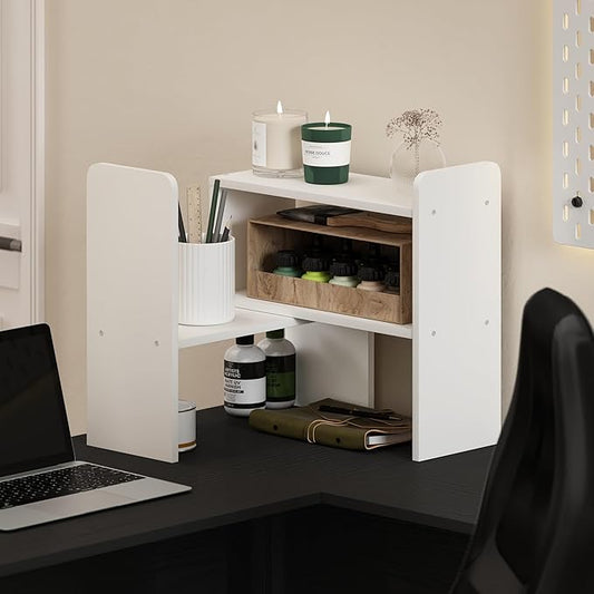 Furinno Classic Desk Organizers and Accessories, Office Organization, Desk Top Book Shelf, for Office Supplies, Office Desk Accessories, Plain White